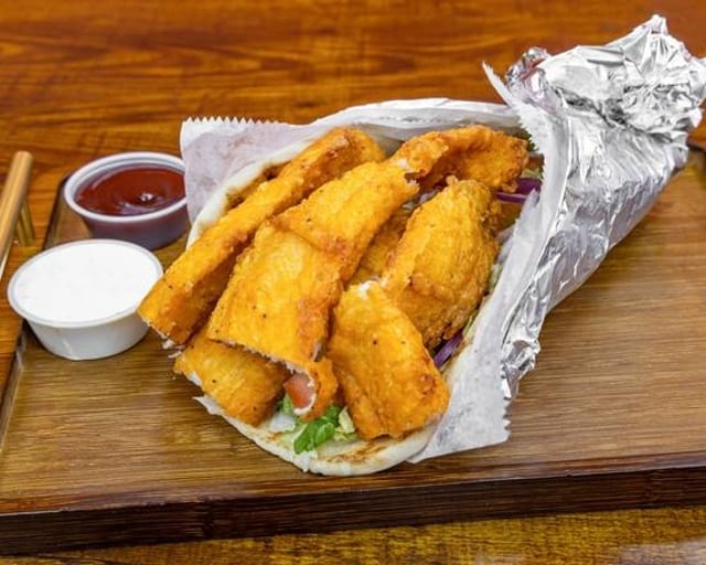 Fish Gyro On Pita.